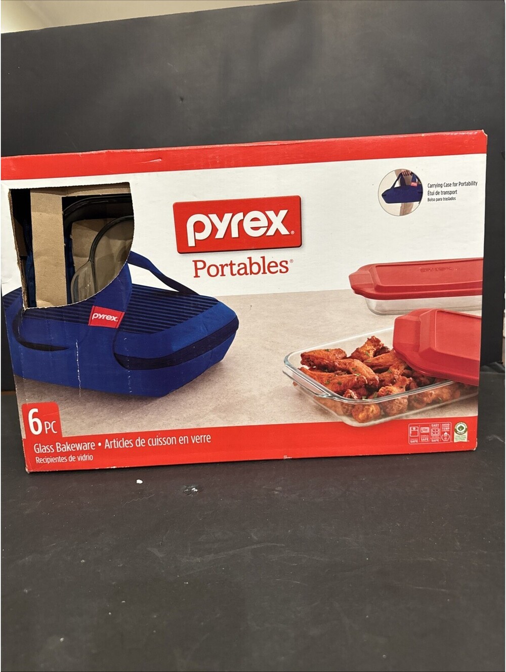 New Pyrex 6 PC Glass Bakeware Set Includes 2 Glass Pans W Lids 2 & 3 Quart
